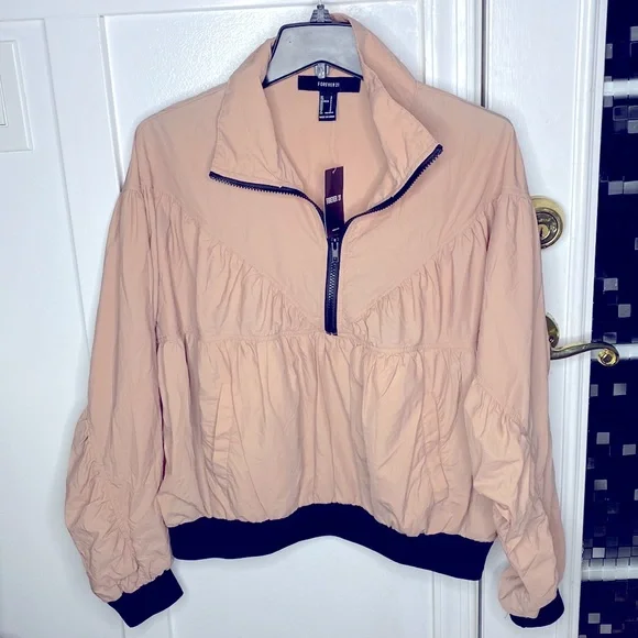 💕 Forever 21 NWT $50 casual jacket blush black sz small 💕 - Picture 1 of 9